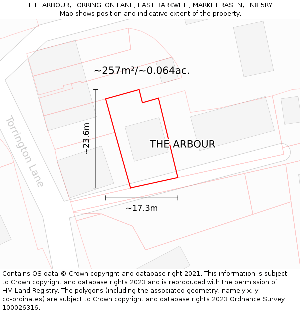 THE ARBOUR, TORRINGTON LANE, EAST BARKWITH, MARKET RASEN, LN8 5RY: Plot and title map