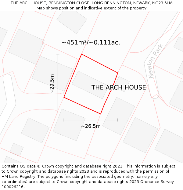 THE ARCH HOUSE, BENNINGTON CLOSE, LONG BENNINGTON, NEWARK, NG23 5HA: Plot and title map