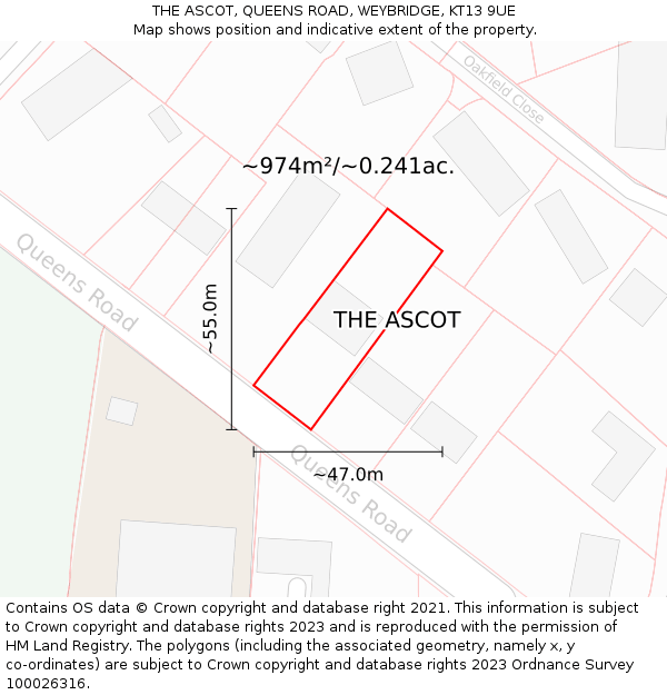 THE ASCOT, QUEENS ROAD, WEYBRIDGE, KT13 9UE: Plot and title map