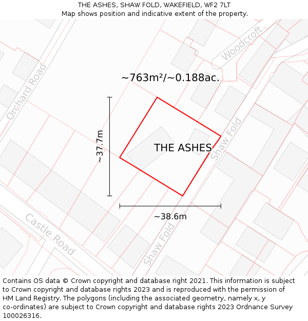 THE ASHES, SHAW FOLD, WAKEFIELD, WF2 7LT: Plot and title map