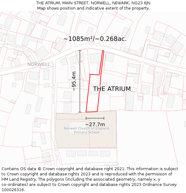 THE ATRIUM, MAIN STREET, NORWELL, NEWARK, NG23 6JN: Plot and title map