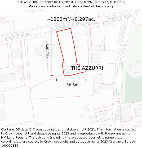 THE AZZURRI, RETFORD ROAD, SOUTH LEVERTON, RETFORD, DN22 0BY: Plot and title map