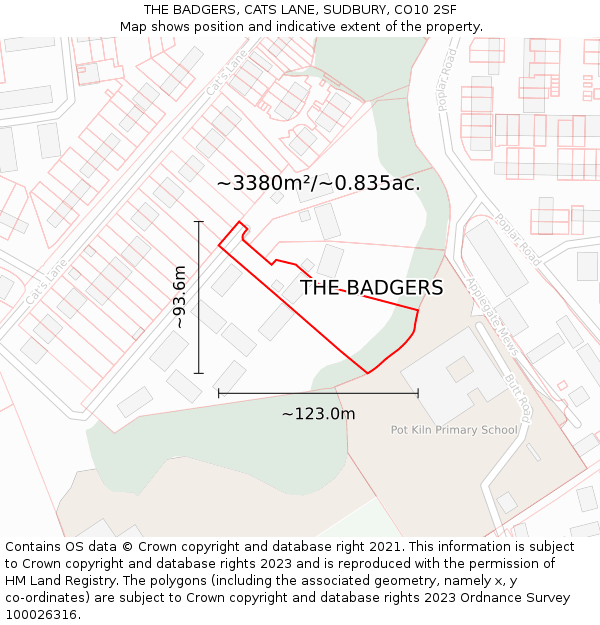 THE BADGERS, CATS LANE, SUDBURY, CO10 2SF: Plot and title map