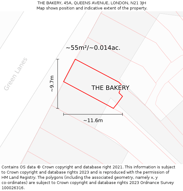 THE BAKERY, 45A, QUEENS AVENUE, LONDON, N21 3JH: Plot and title map