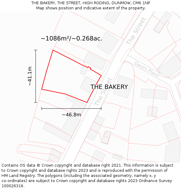 THE BAKERY, THE STREET, HIGH RODING, DUNMOW, CM6 1NP: Plot and title map