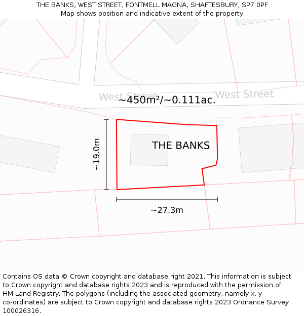 THE BANKS, WEST STREET, FONTMELL MAGNA, SHAFTESBURY, SP7 0PF: Plot and title map