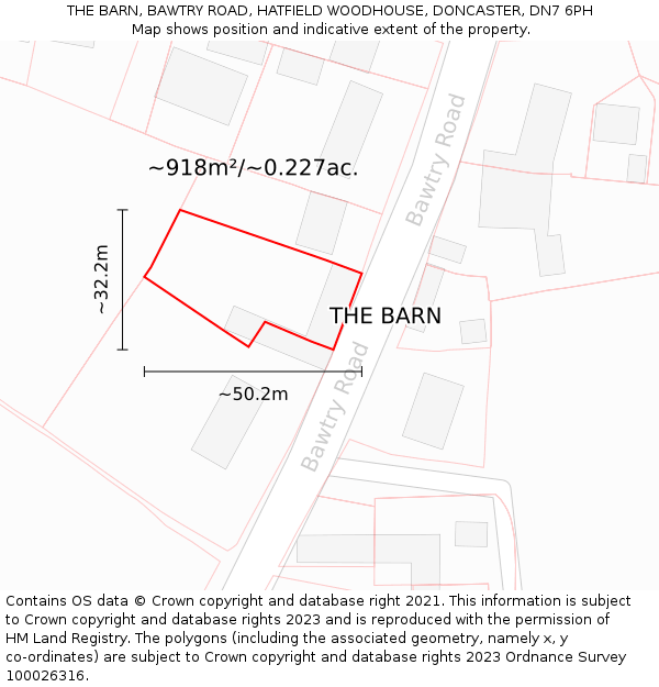 THE BARN, BAWTRY ROAD, HATFIELD WOODHOUSE, DONCASTER, DN7 6PH: Plot and title map