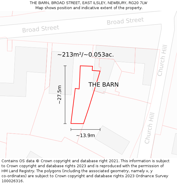 THE BARN, BROAD STREET, EAST ILSLEY, NEWBURY, RG20 7LW: Plot and title map