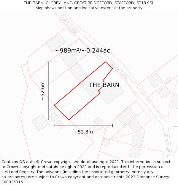 THE BARN, CHERRY LANE, GREAT BRIDGEFORD, STAFFORD, ST18 9SL: Plot and title map