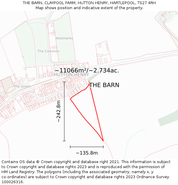 THE BARN, CLAYPOOL FARM, HUTTON HENRY, HARTLEPOOL, TS27 4RH: Plot and title map