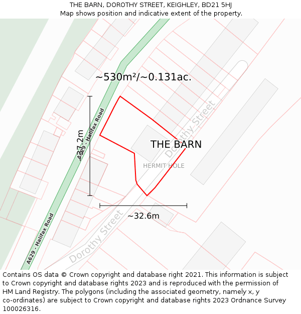 THE BARN, DOROTHY STREET, KEIGHLEY, BD21 5HJ: Plot and title map