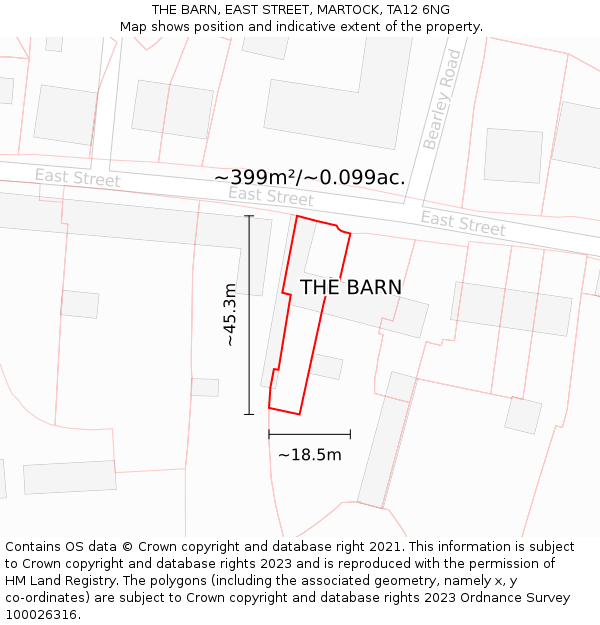 THE BARN, EAST STREET, MARTOCK, TA12 6NG: Plot and title map