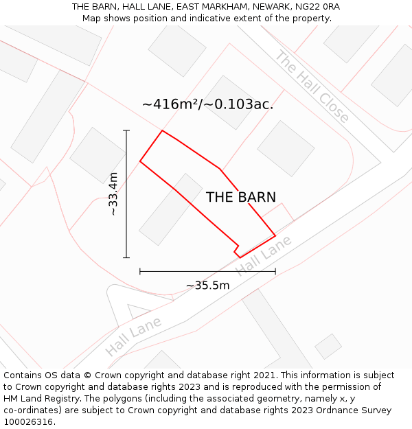 THE BARN, HALL LANE, EAST MARKHAM, NEWARK, NG22 0RA: Plot and title map