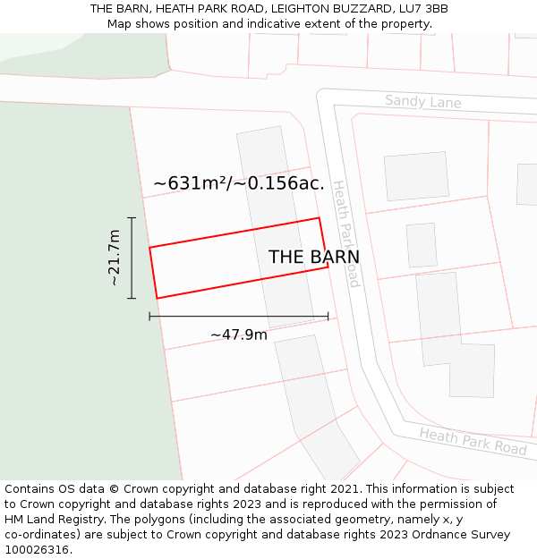 THE BARN, HEATH PARK ROAD, LEIGHTON BUZZARD, LU7 3BB: Plot and title map