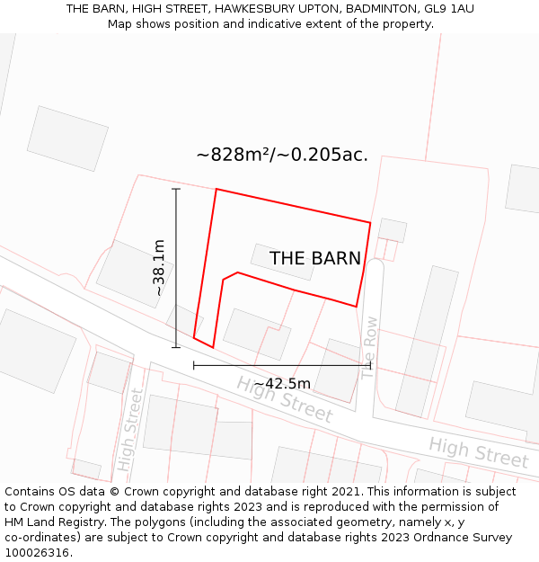 THE BARN, HIGH STREET, HAWKESBURY UPTON, BADMINTON, GL9 1AU: Plot and title map