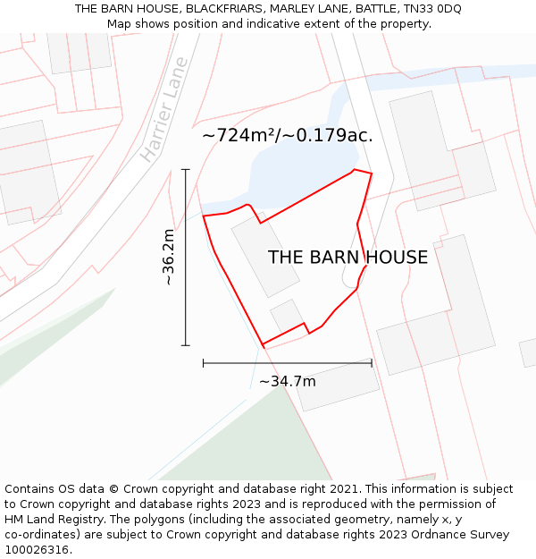 THE BARN HOUSE, BLACKFRIARS, MARLEY LANE, BATTLE, TN33 0DQ: Plot and title map