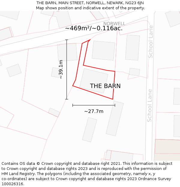 THE BARN, MAIN STREET, NORWELL, NEWARK, NG23 6JN: Plot and title map