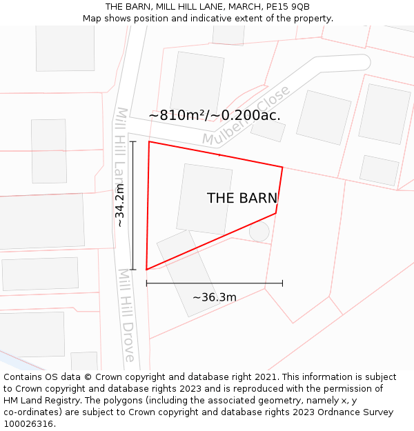 THE BARN, MILL HILL LANE, MARCH, PE15 9QB: Plot and title map