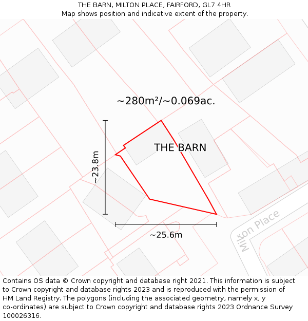 THE BARN, MILTON PLACE, FAIRFORD, GL7 4HR: Plot and title map