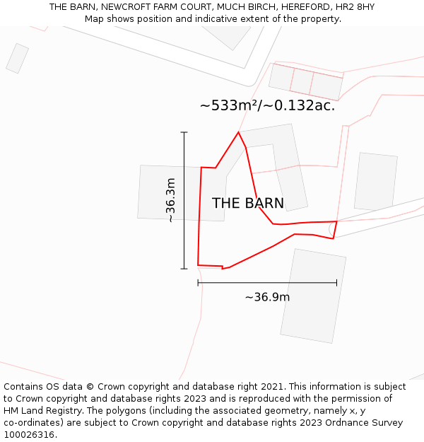 THE BARN, NEWCROFT FARM COURT, MUCH BIRCH, HEREFORD, HR2 8HY: Plot and title map