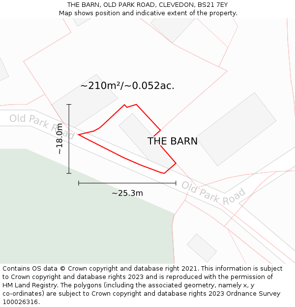 THE BARN, OLD PARK ROAD, CLEVEDON, BS21 7EY: Plot and title map