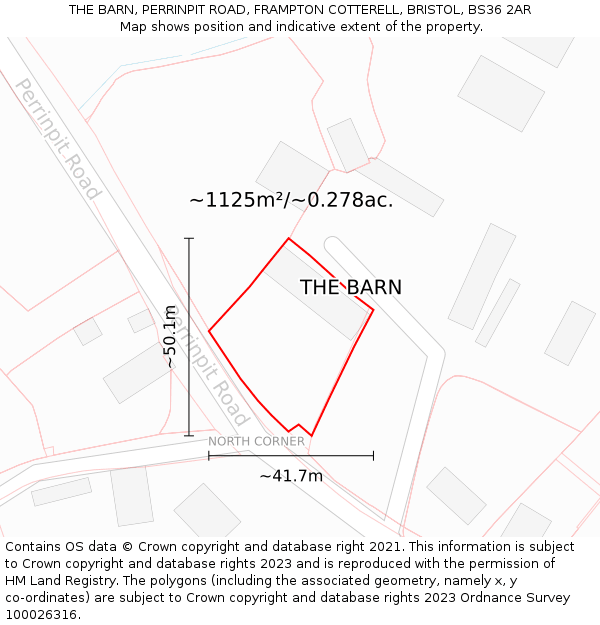 THE BARN, PERRINPIT ROAD, FRAMPTON COTTERELL, BRISTOL, BS36 2AR: Plot and title map