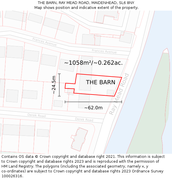 THE BARN, RAY MEAD ROAD, MAIDENHEAD, SL6 8NY: Plot and title map