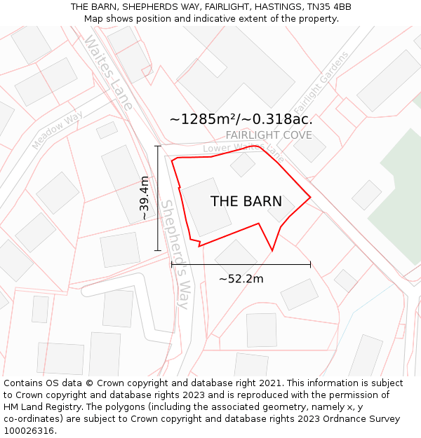 THE BARN, SHEPHERDS WAY, FAIRLIGHT, HASTINGS, TN35 4BB: Plot and title map