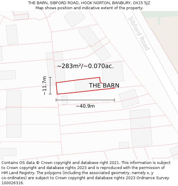 THE BARN, SIBFORD ROAD, HOOK NORTON, BANBURY, OX15 5JZ: Plot and title map