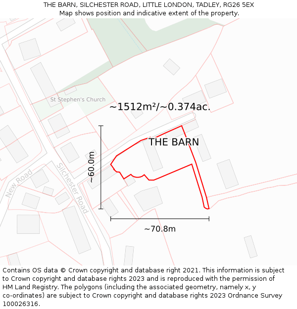 THE BARN, SILCHESTER ROAD, LITTLE LONDON, TADLEY, RG26 5EX: Plot and title map