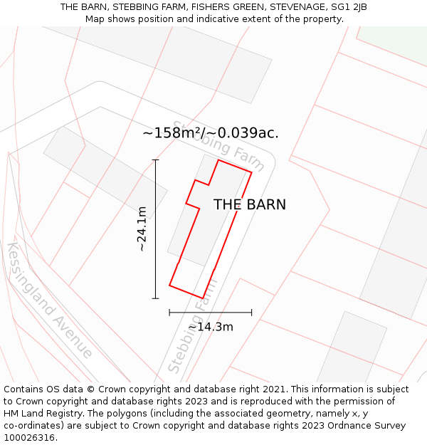 THE BARN, STEBBING FARM, FISHERS GREEN, STEVENAGE, SG1 2JB: Plot and title map