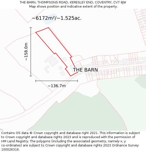 THE BARN, THOMPSONS ROAD, KERESLEY END, COVENTRY, CV7 8JW: Plot and title map