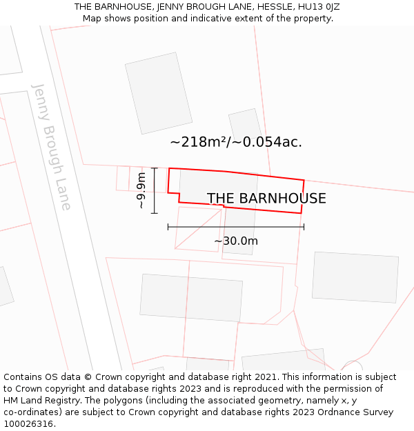 THE BARNHOUSE, JENNY BROUGH LANE, HESSLE, HU13 0JZ: Plot and title map