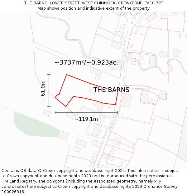 THE BARNS, LOWER STREET, WEST CHINNOCK, CREWKERNE, TA18 7PT: Plot and title map