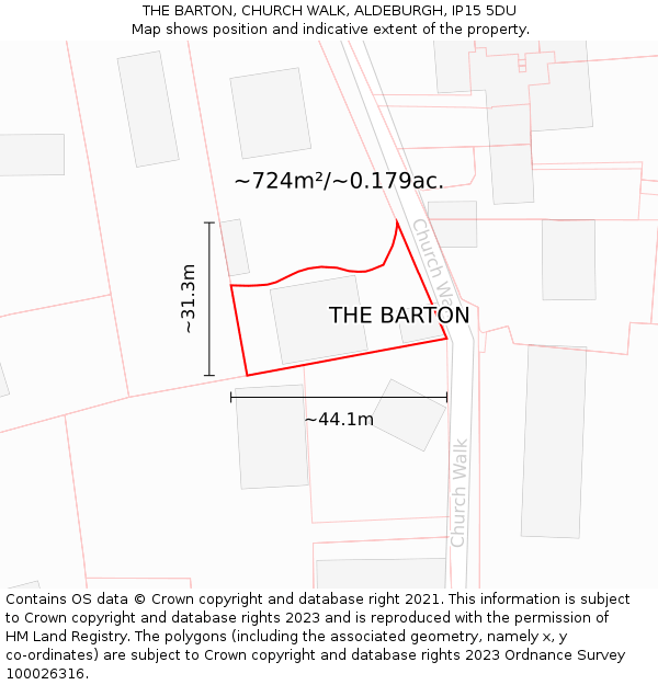 THE BARTON, CHURCH WALK, ALDEBURGH, IP15 5DU: Plot and title map