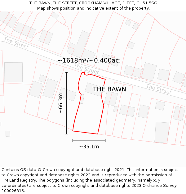 THE BAWN, THE STREET, CROOKHAM VILLAGE, FLEET, GU51 5SG: Plot and title map