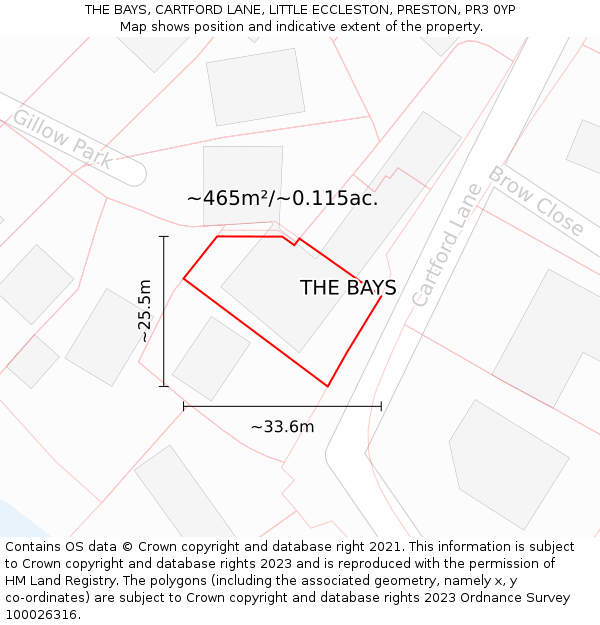 THE BAYS, CARTFORD LANE, LITTLE ECCLESTON, PRESTON, PR3 0YP: Plot and title map