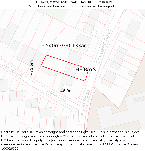 THE BAYS, CROWLAND ROAD, HAVERHILL, CB9 9LW: Plot and title map