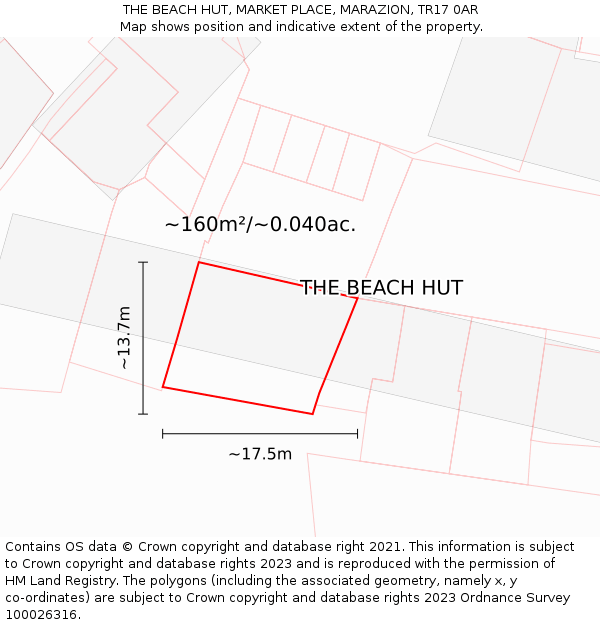 THE BEACH HUT, MARKET PLACE, MARAZION, TR17 0AR: Plot and title map