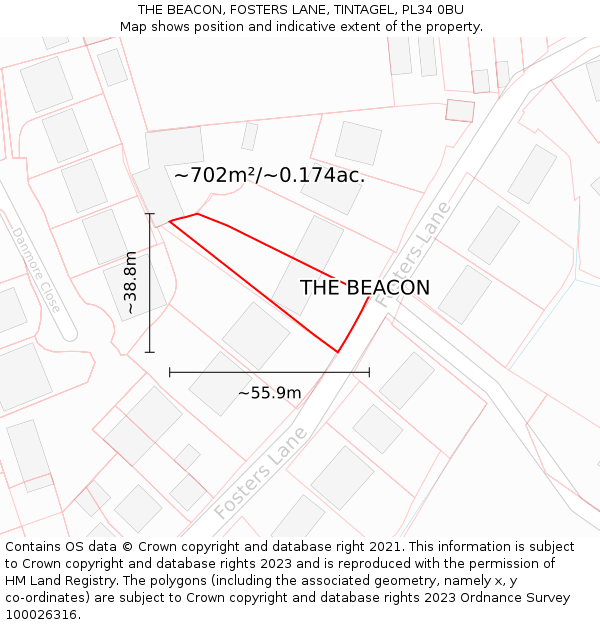 THE BEACON, FOSTERS LANE, TINTAGEL, PL34 0BU: Plot and title map