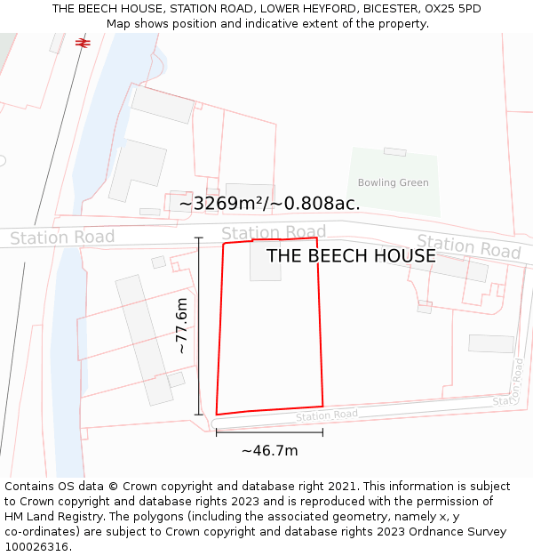 THE BEECH HOUSE, STATION ROAD, LOWER HEYFORD, BICESTER, OX25 5PD: Plot and title map
