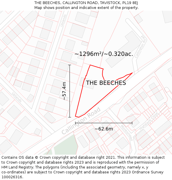 THE BEECHES, CALLINGTON ROAD, TAVISTOCK, PL19 8EJ: Plot and title map