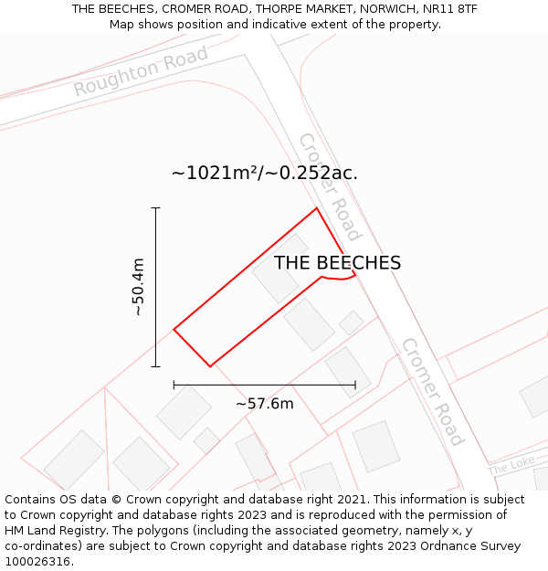 THE BEECHES, CROMER ROAD, THORPE MARKET, NORWICH, NR11 8TF: Plot and title map
