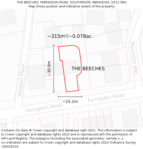 THE BEECHES, FARINGDON ROAD, SOUTHMOOR, ABINGDON, OX13 5BG: Plot and title map