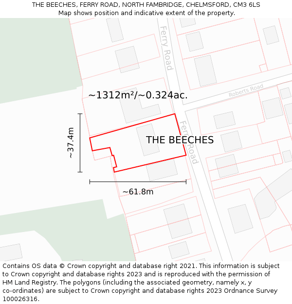 THE BEECHES, FERRY ROAD, NORTH FAMBRIDGE, CHELMSFORD, CM3 6LS: Plot and title map