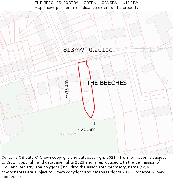 THE BEECHES, FOOTBALL GREEN, HORNSEA, HU18 1RA: Plot and title map