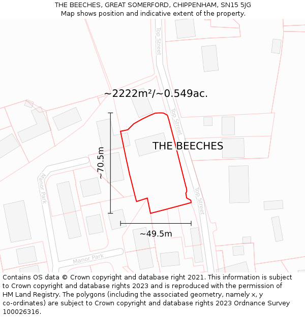 THE BEECHES, GREAT SOMERFORD, CHIPPENHAM, SN15 5JG: Plot and title map