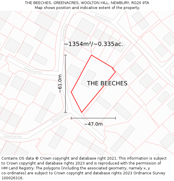 THE BEECHES, GREENACRES, WOOLTON HILL, NEWBURY, RG20 9TA: Plot and title map