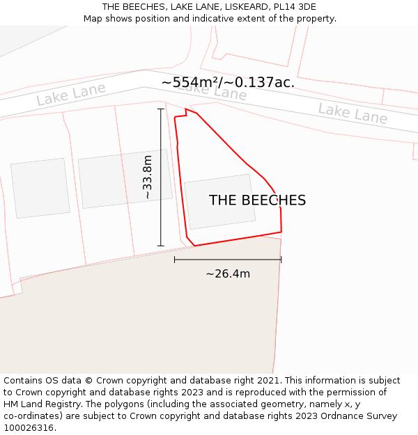 THE BEECHES, LAKE LANE, LISKEARD, PL14 3DE: Plot and title map