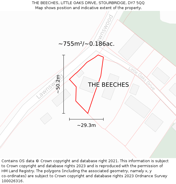 THE BEECHES, LITTLE OAKS DRIVE, STOURBRIDGE, DY7 5QQ: Plot and title map